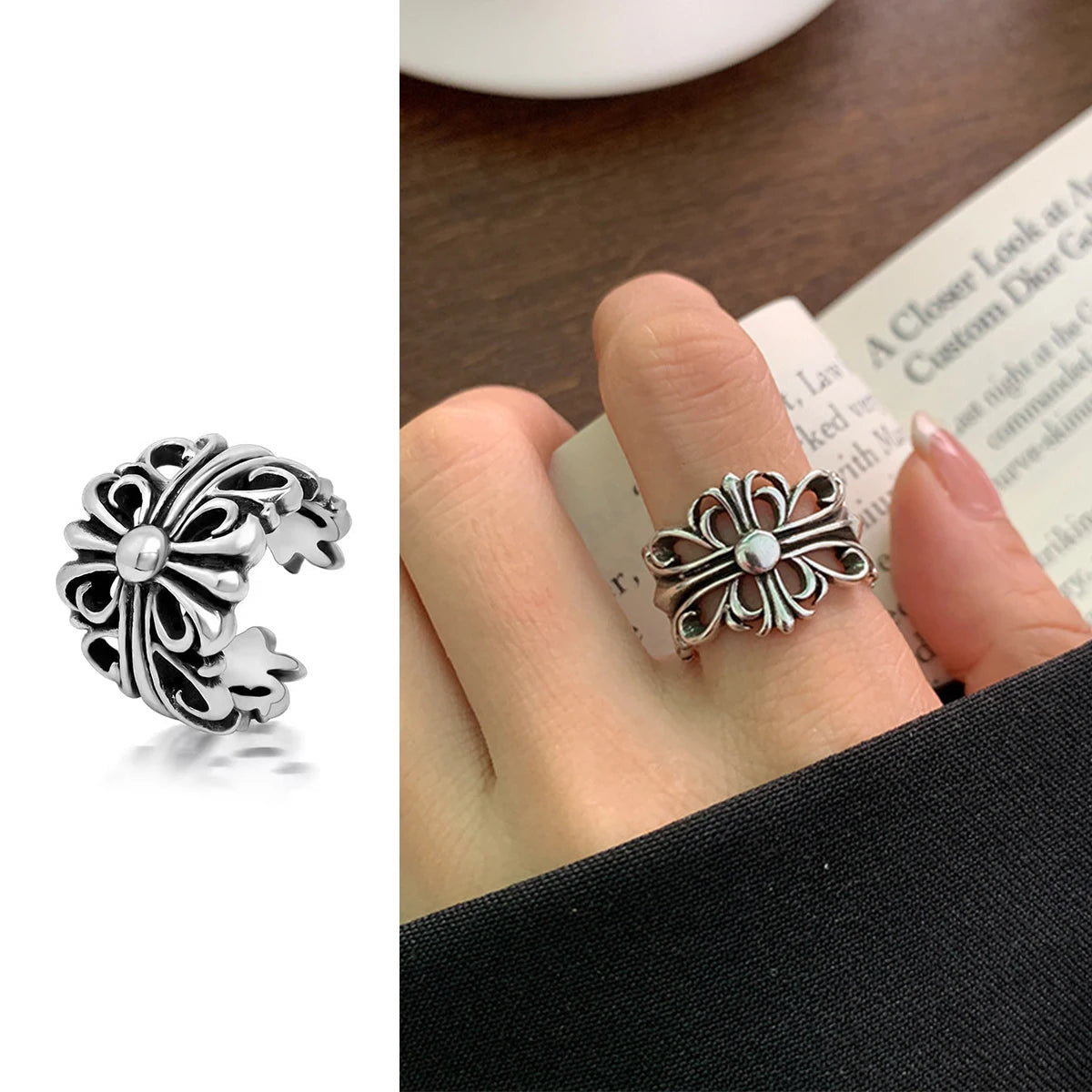 European American Fashion New Vintage Hollow Out Rings Hip Hop Party Opening Adjustable Ring for Women