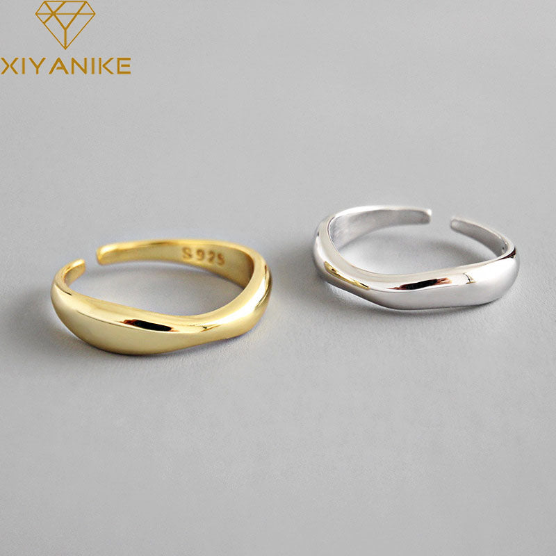 XIYANIKE Silver Color Irregular Wave Rings Trendy Simple Geometric Handmade Jewelry for Women Couple Size 17mm Adjustable