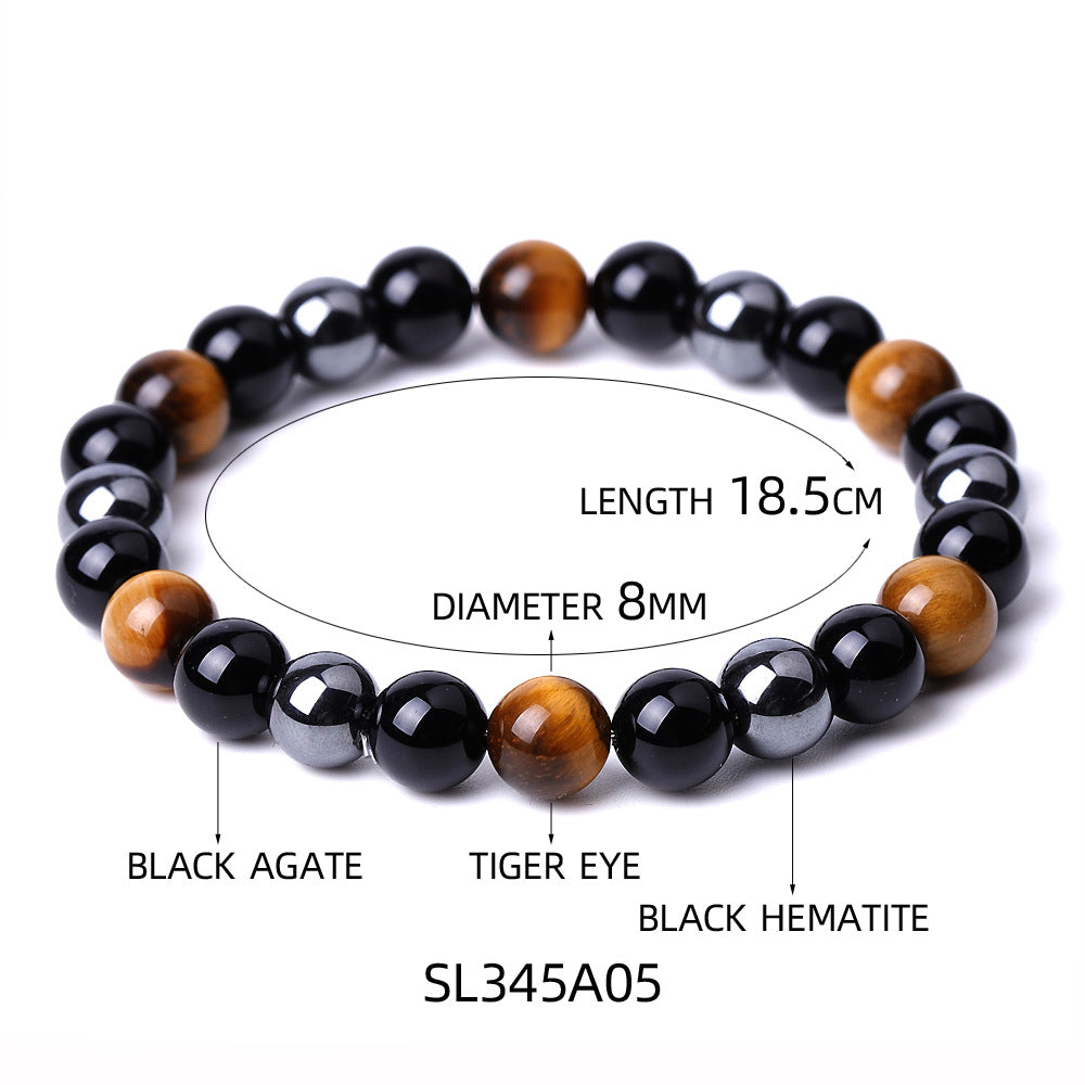 Tiger Eye Bead Bracelet Magnetic Hematite & Black Obsidian Jewelry
