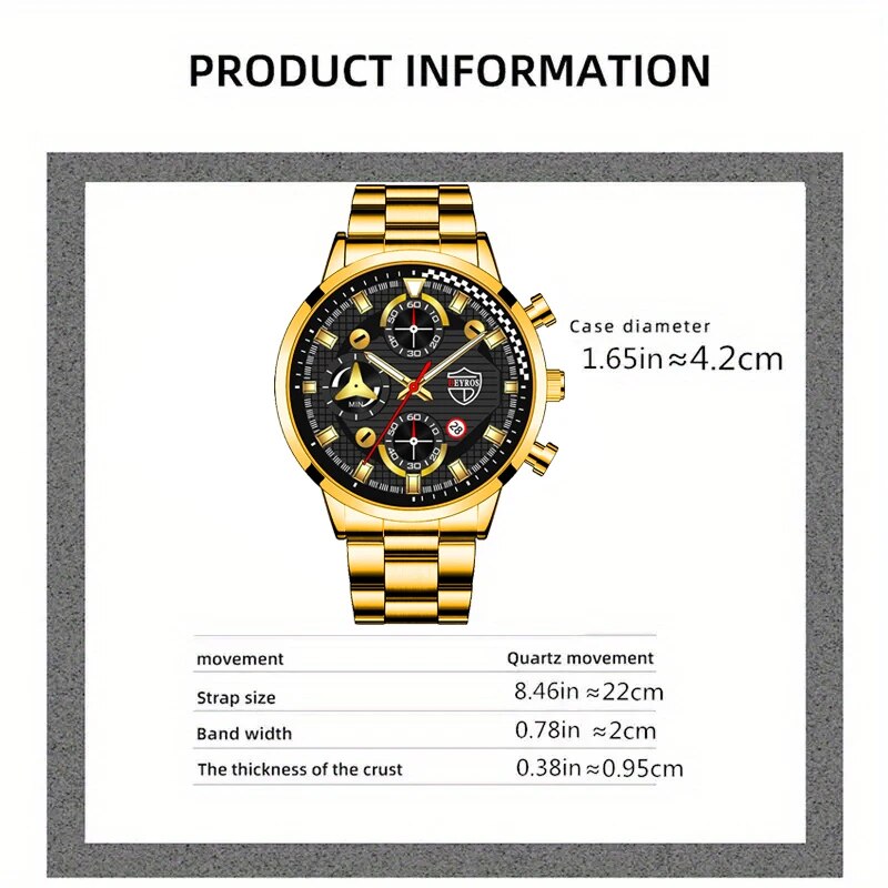 3pcs Set Luxury Mens Stainless Steel Watches Fashion Business Quartz Wristwatch Casual Sports Watch Bracelet Necklace