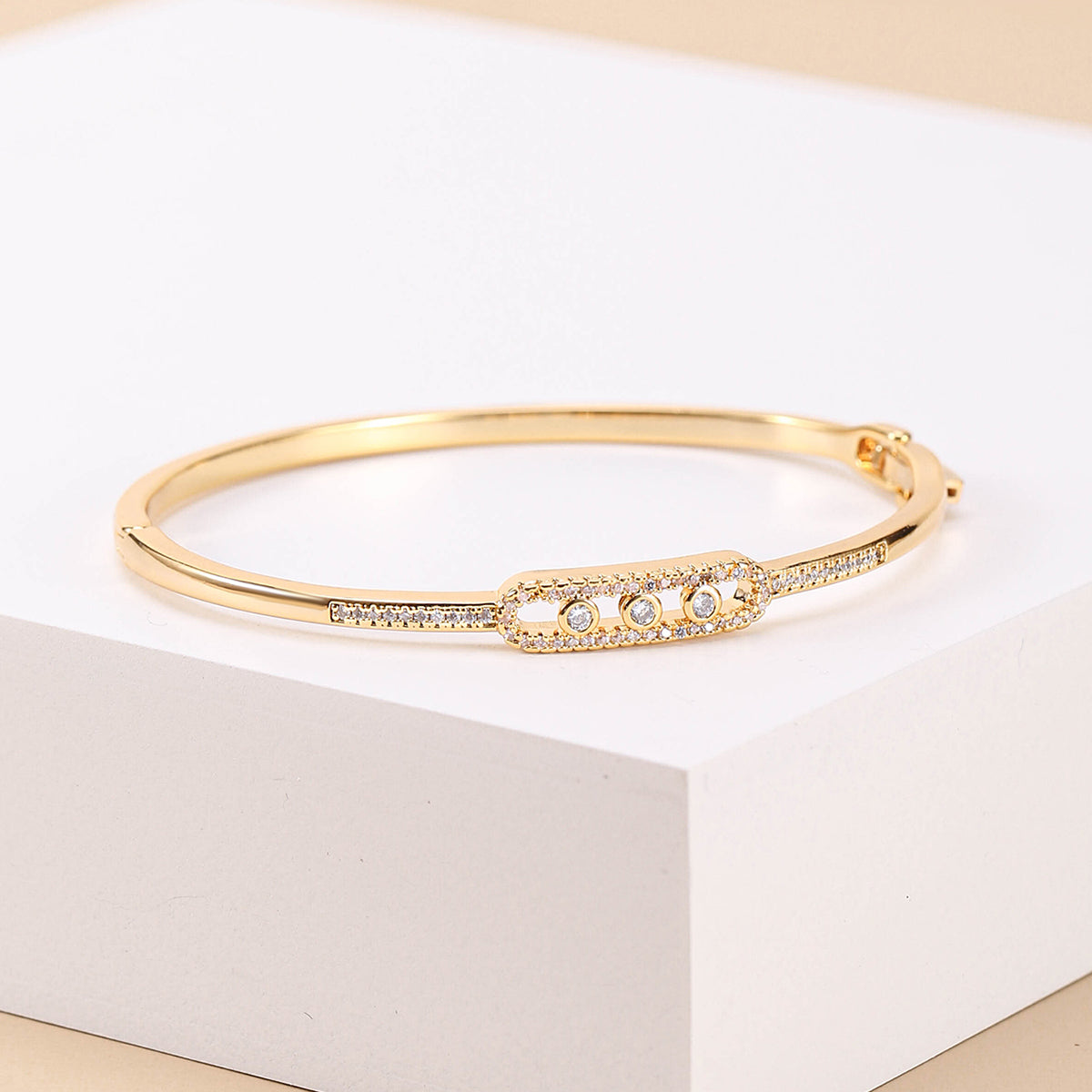 Beaut&Berry Luxurious 18k Gold Plated Bracelet for Women and Men Style Copper Zircon Bangle 2-color for Wife and Friends Gifts