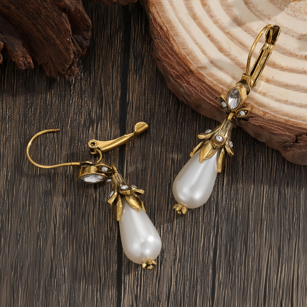 Vintage Inlay Pearls Dangle Earrings For Women Party Birthday Custom Jewelry