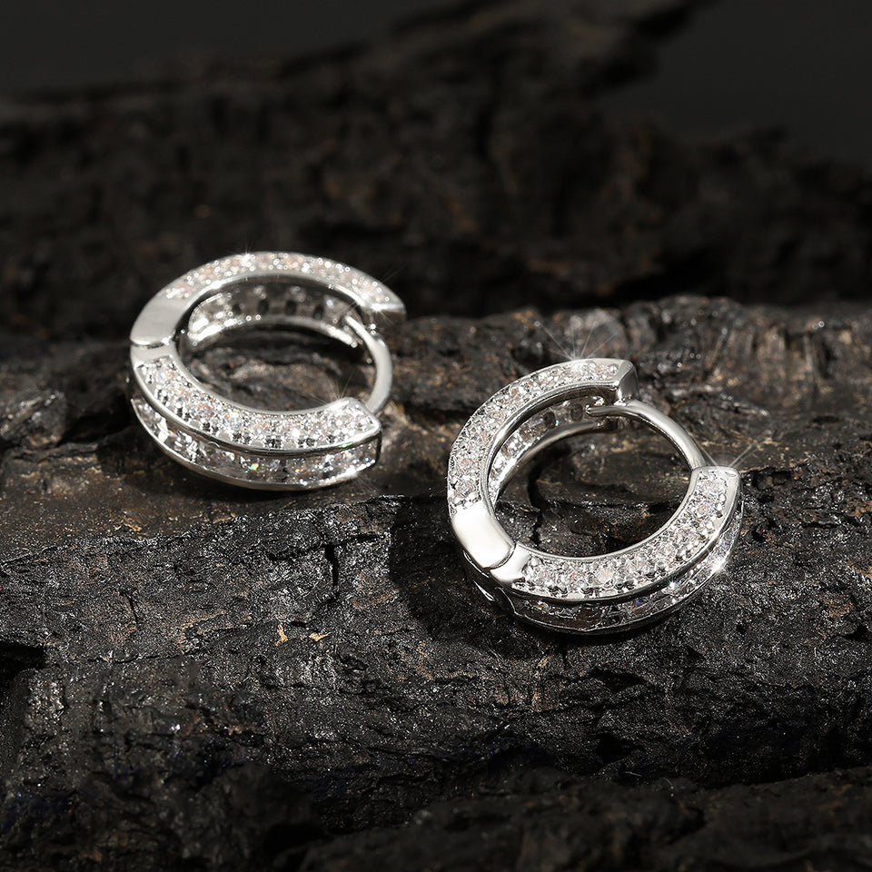 Hip Hop Round Hoop Earrings For Men Crystal Cubic Zirconia Fashion Versatile Male Jewelry Trend Circle Earring Gift