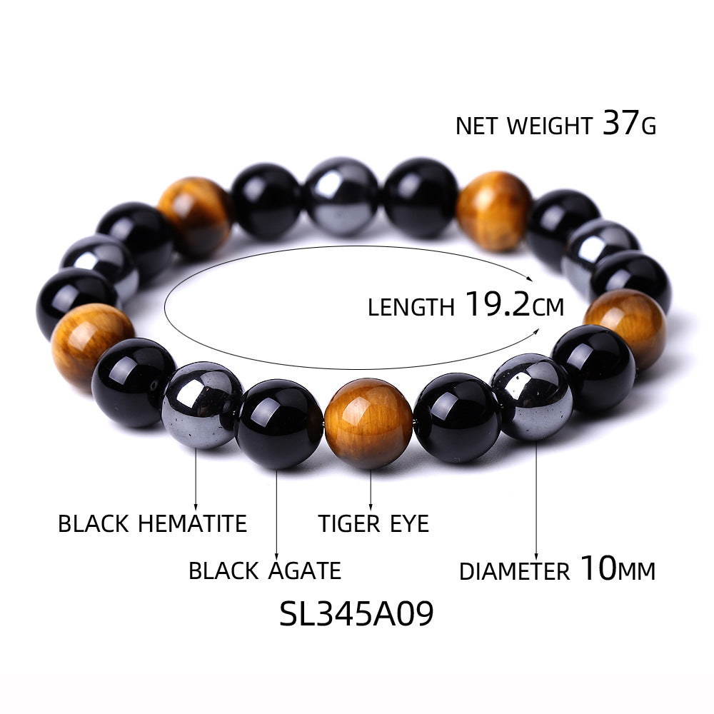 Tiger Eye Bead Bracelet Magnetic Hematite & Black Obsidian Jewelry