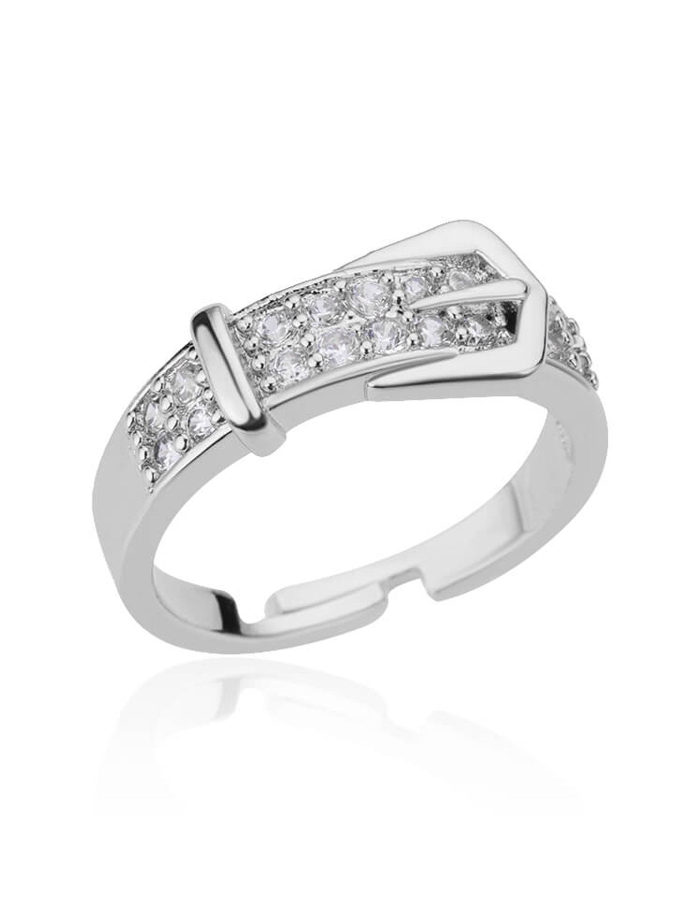 Zircon Belt Open Ring Gold Stainless Steel Unisex Wedding Jewelry