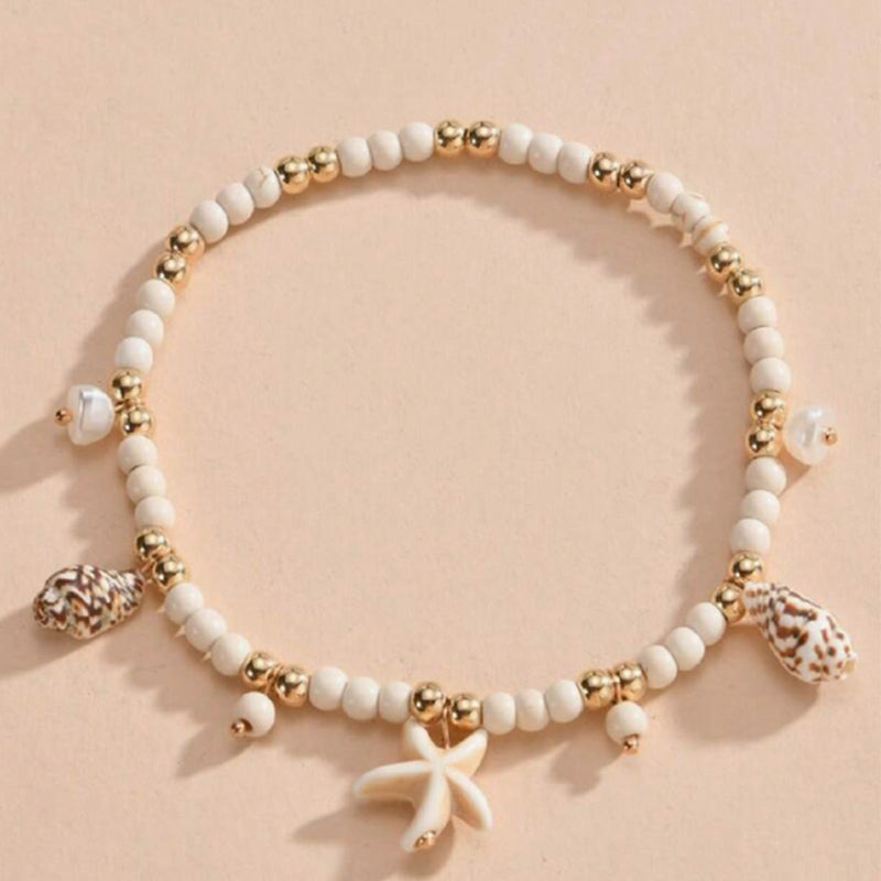 Sweet Conch And Starfish Beach Anklet For Women White Gold Color Beache Charm Anklet Summer Holiday Beach Daily Jewelry