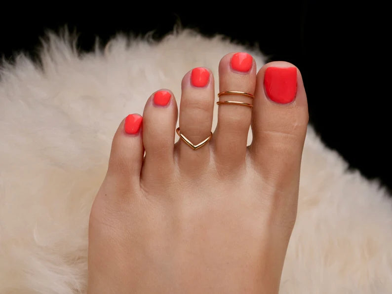 2 Pcs Fashion Regular Geometry Trend Simple Copper Gold Color Toe Rings Women Daily