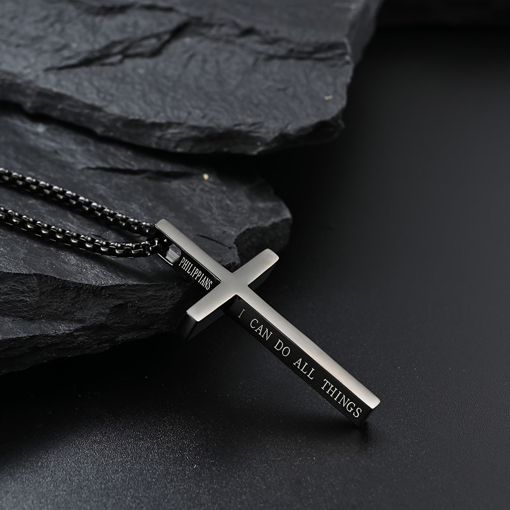 Bible Verse Cross Pendant Necklace Unisex Stainless Steel Jewelry