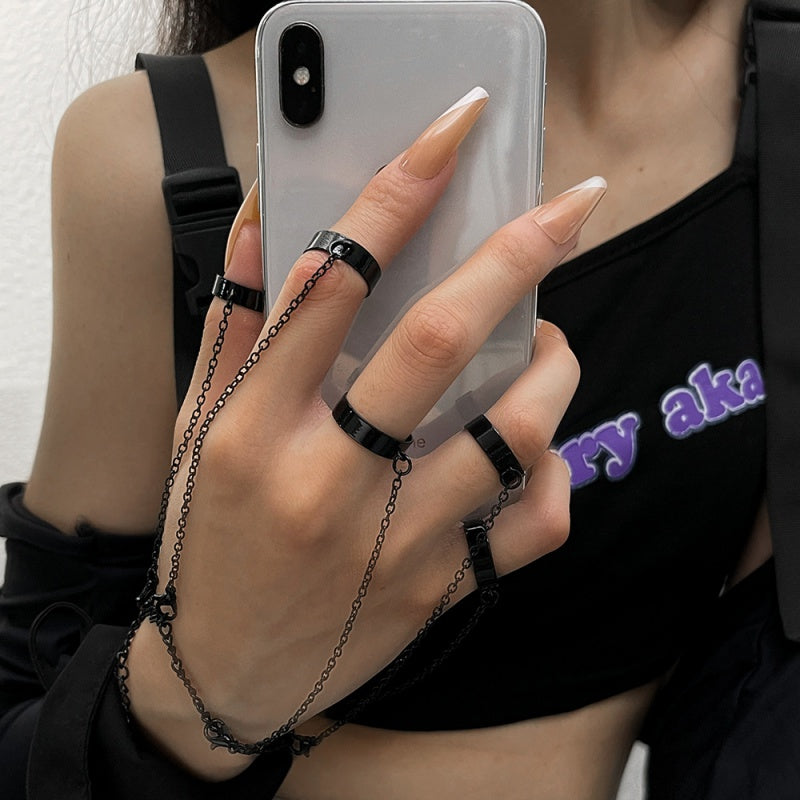 Geometric Silver Color Wrist Bracelet for Men Women Punk Ring Chain Charm Set Fashion Couple Jewelry Gifts Pulsera Mujer