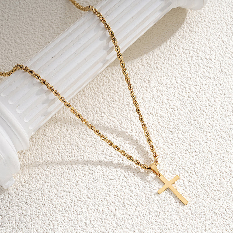 New Stainless Steel Cross Pendant Necklace for Men Women Minimalist Gold Color Jewelry Male Female Necklaces Chokers Gifts 2024