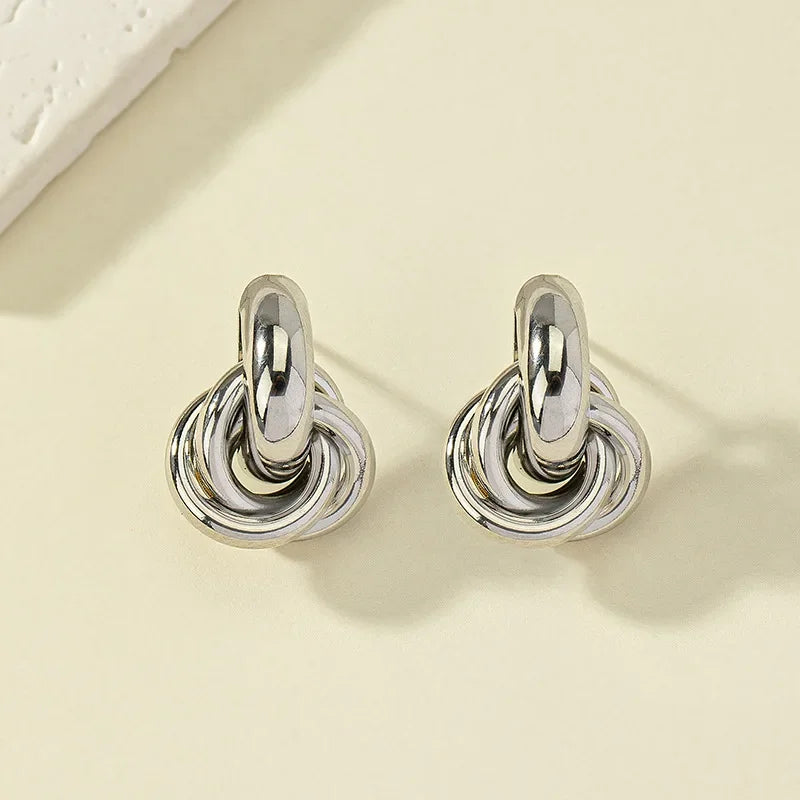 Gold Silver Color Knot Hoop Earring for Women Fashion Shiny Plating Trendy Twist Stud Earring Stud Cute Daily Wear Jewelry