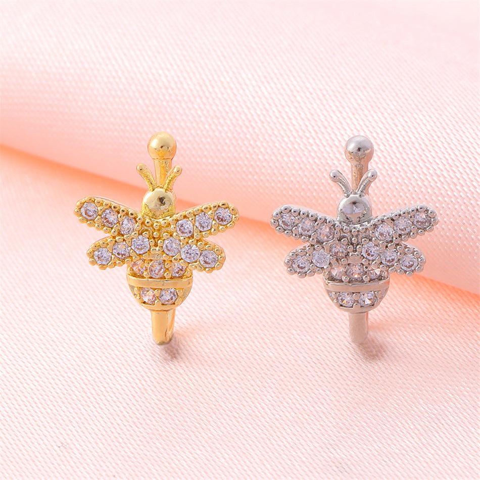 Clear Crystal Bee Nose Clip Cute Insect Fake Nose Ring Septum Cuff Fashion Non Piercing Body Jewelry Women Girls Accessory