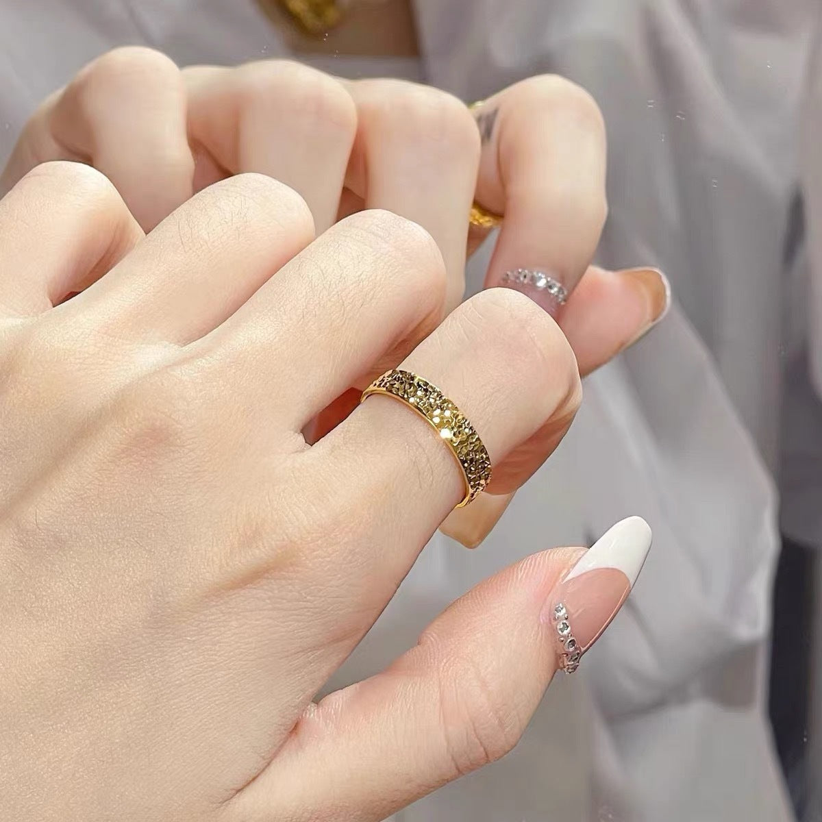 Stainless Steel 4mm Broken Ice Rings Women Size 5/6/7/8/9/10# Gold Color Bling Finger Ring Wedding Band Jewelry Girlfriend Gifts