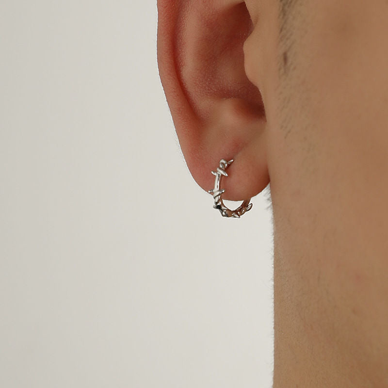 Punk Silver Color Thorns Hoops Earrings for Women Men Teens Ear Buckle New Fashion Trendy Party Jewelry Aesthetic Accessories