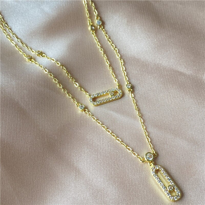 Luxury Silver-color AAA Zircon Choker Two-Layers Necklace Simple Shiny Pendants For Women Fine Jewelry