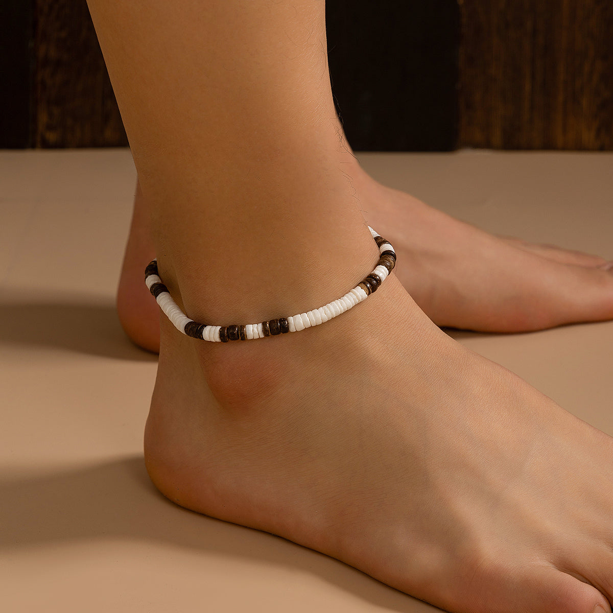 KunJoe Vintage Brown Wood Beads Anklets Chain for Men Ethnic Coconut Husk Foot Chain Summer Ankle Accessories Male Trend Jewelry