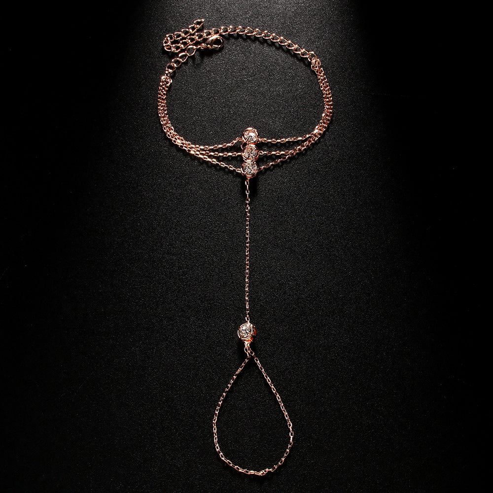 Women’s Gold Hand Chain Bracelet Crystal Finger Jewelry for Weddings