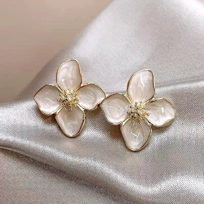 Hibiscus Dropped Glaze Flower Stud Earrings for Women Girl French Ins Vintage 2025 Fashion Korean Wedding Romantic Jewelry Gifts