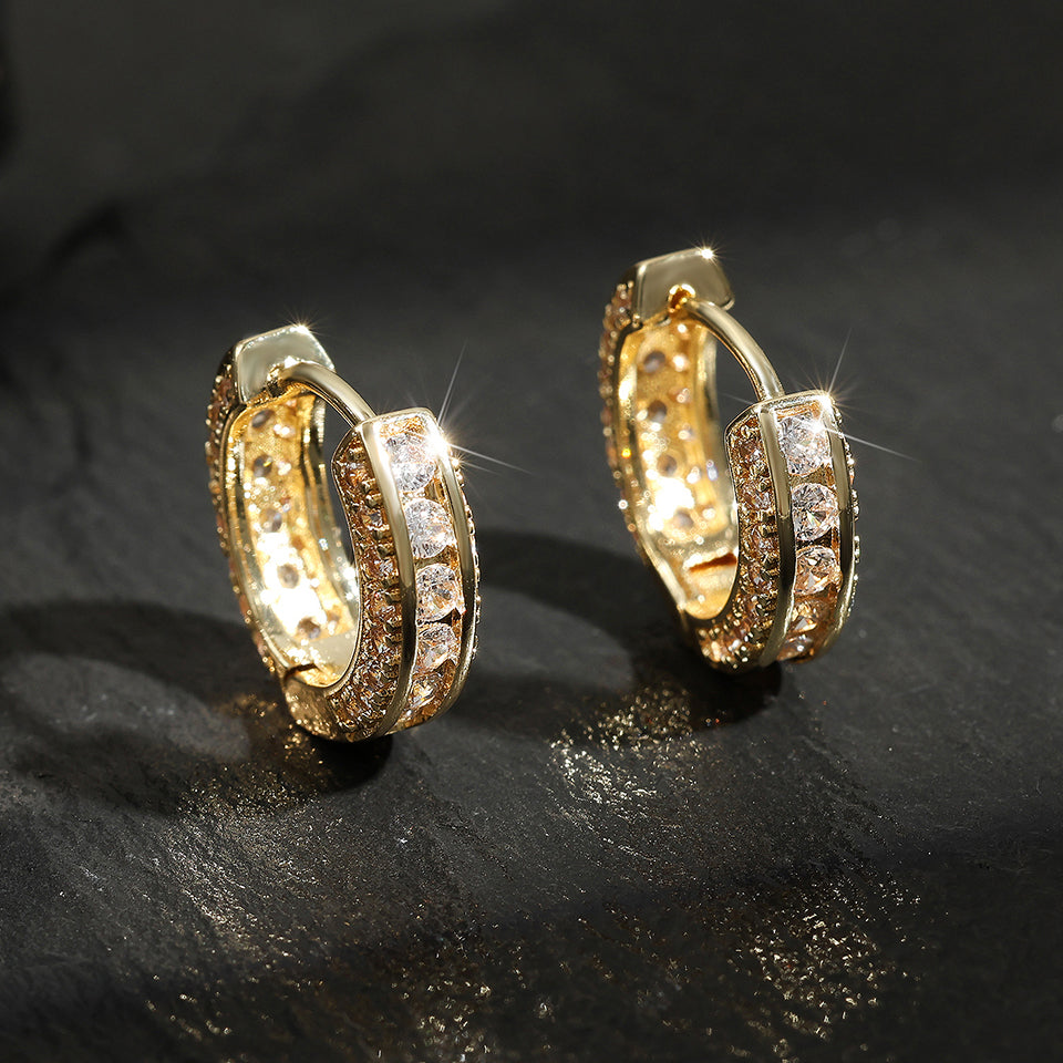 Hip Hop Round Hoop Earrings For Men Crystal Cubic Zirconia Fashion Versatile Male Jewelry Trend Circle Earring Gift