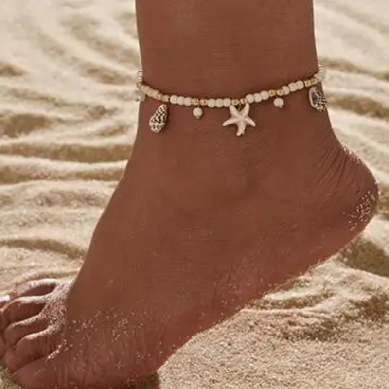 Sweet Conch And Starfish Beach Anklet For Women White Gold Color Beache Charm Anklet Summer Holiday Beach Daily Jewelry