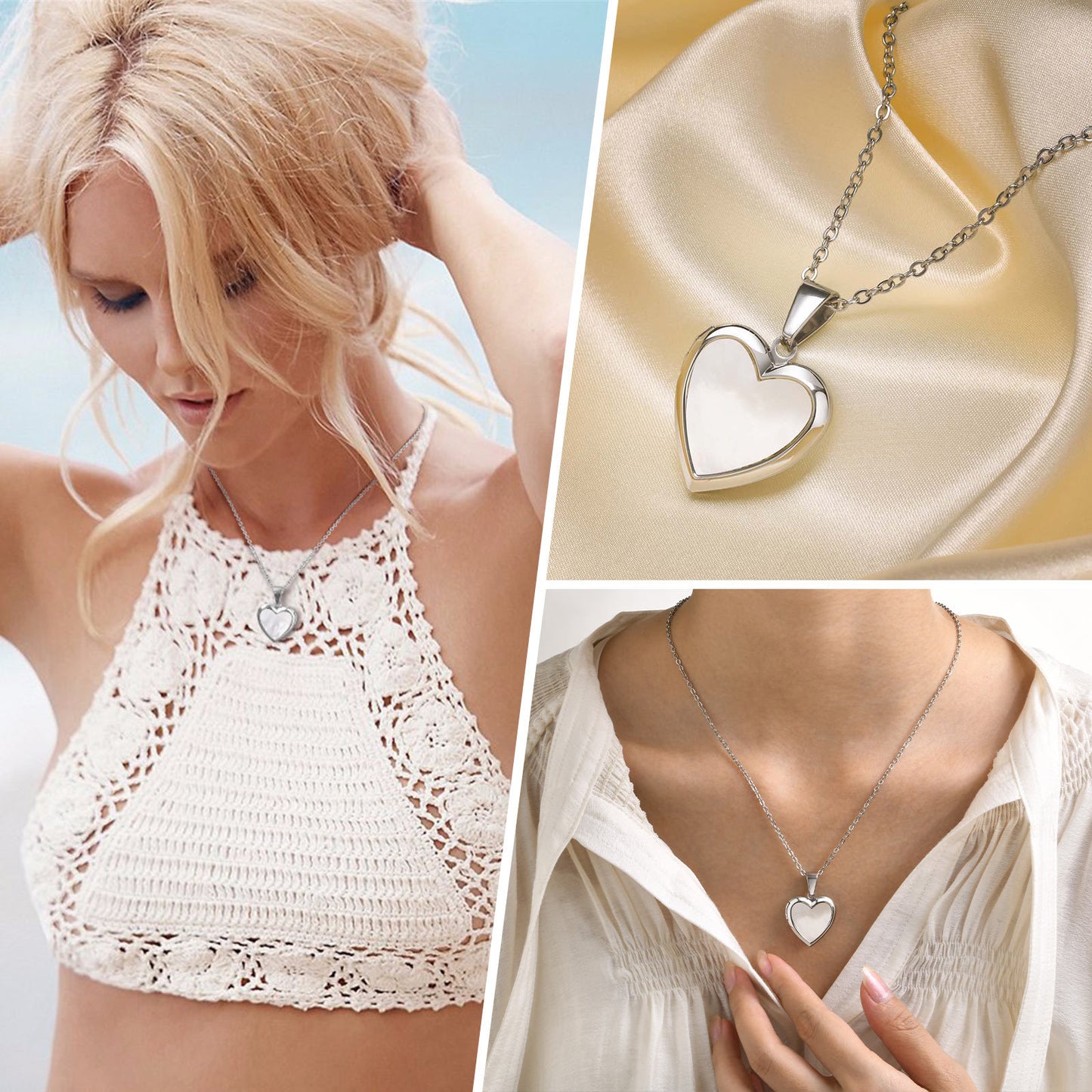 Vnox Women Locket Necklaces, Openable Heart Pendants, Stainless Steel Shell Photo Frame Necklace