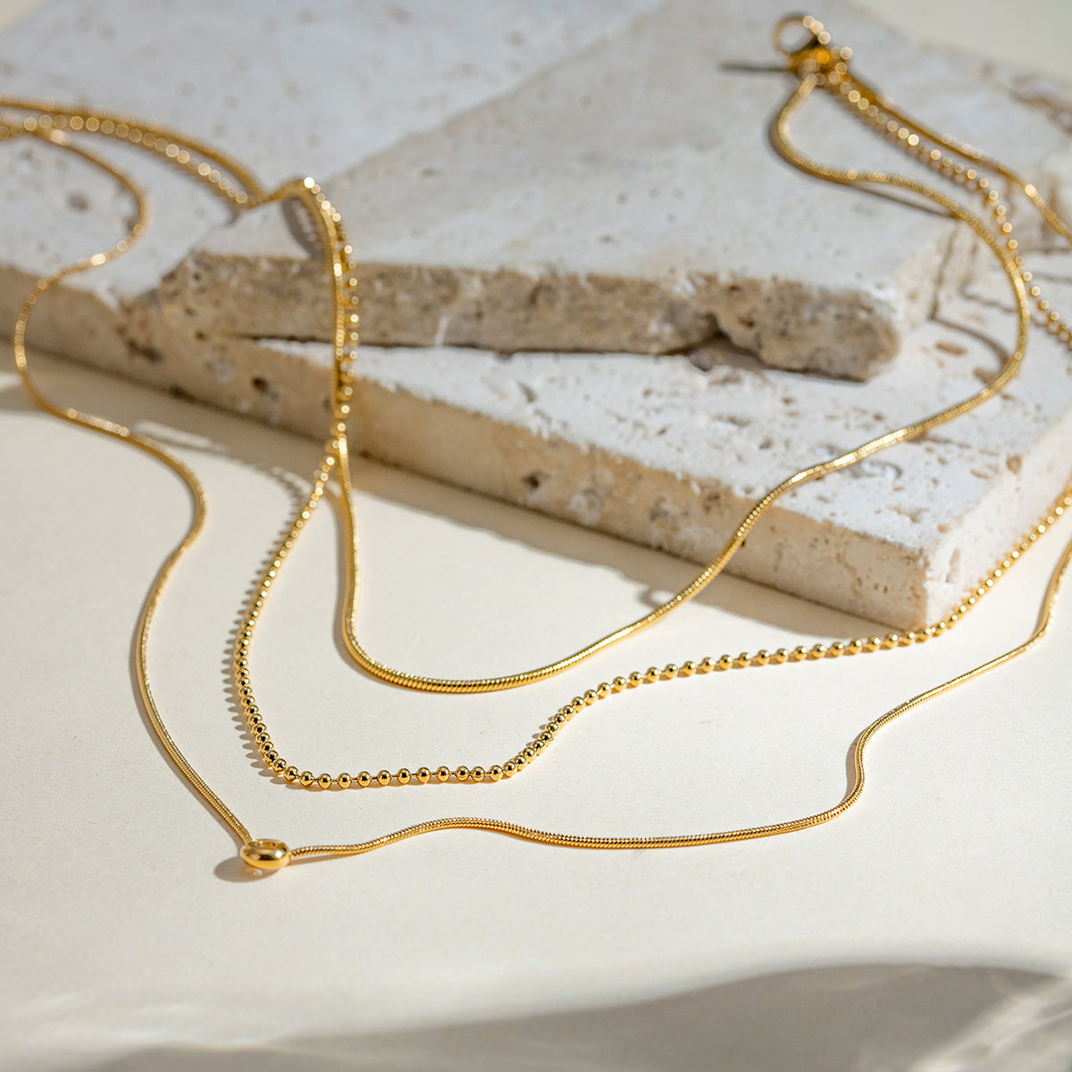 18K PVD Minimalist Light Cozy Stainless Steel Three Layer Y Shaped Necklace Chain Trendy Women Premium Jewelry Bijoux