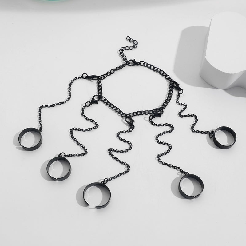 Geometric Silver Color Wrist Bracelet for Men Women Punk Ring Chain Charm Set Fashion Couple Jewelry Gifts Pulsera Mujer