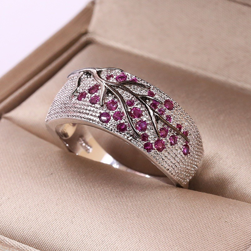 Luxury Silver Color Plum Blossom Branch Stones Cubic Zirconia Women Rings Fashion Jewelry Wedding Rings for Women Jewelry