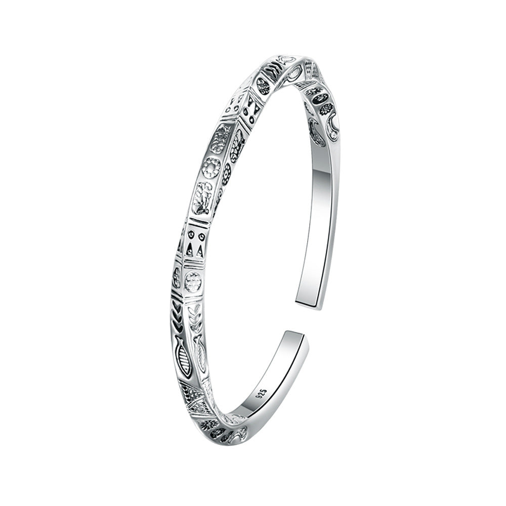 925 Sterling Silver Geometric Open Bracelet Luxury Women’s Jewelry