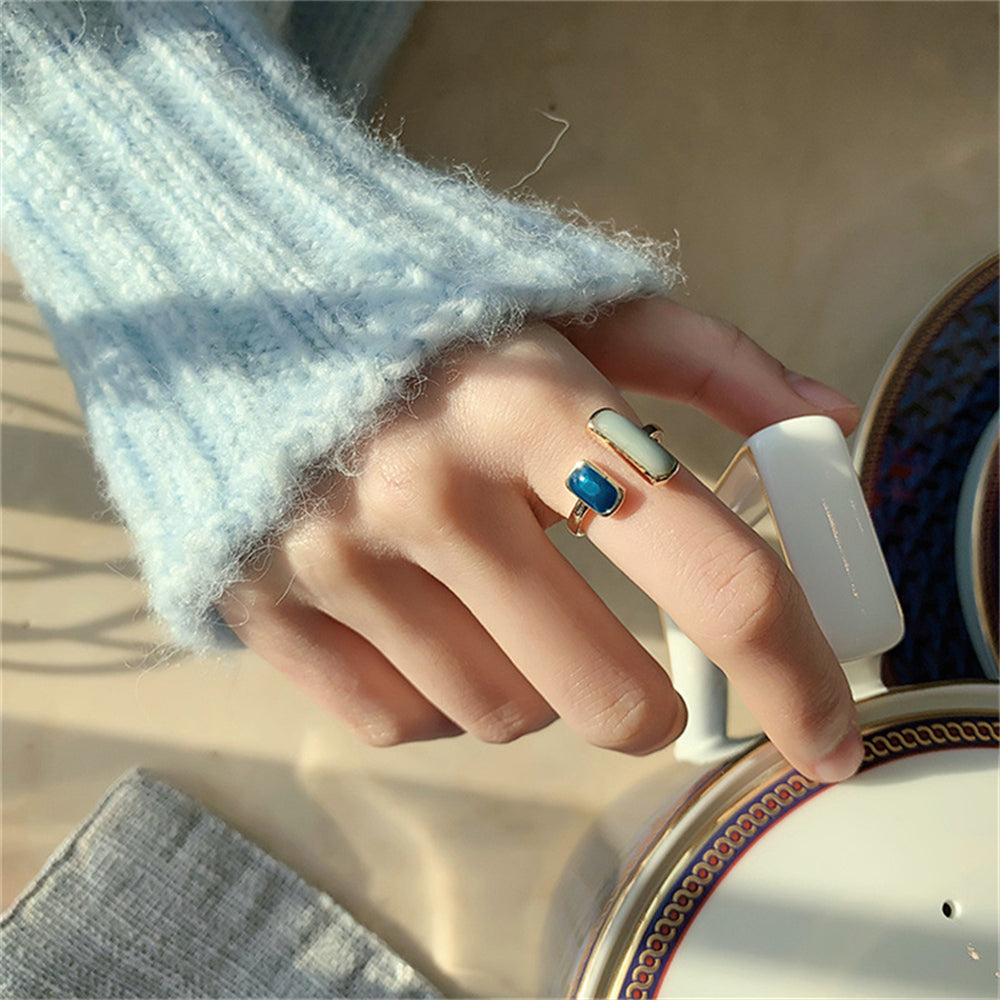 New Adjustable Colorful Drip Glaze Ring for Women Fashion Retro Geometric Gold Color Metal Rings Wedding Jewelry Birthday Gifts