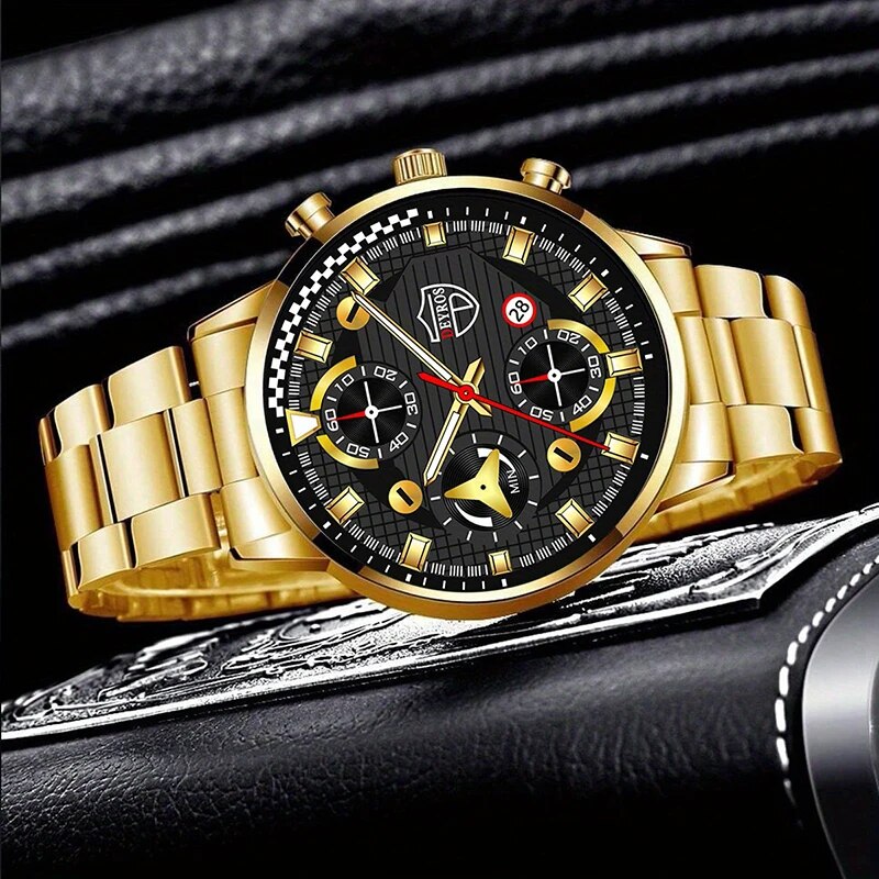 3pcs Set Luxury Mens Stainless Steel Watches Fashion Business Quartz Wristwatch Casual Sports Watch Bracelet Necklace