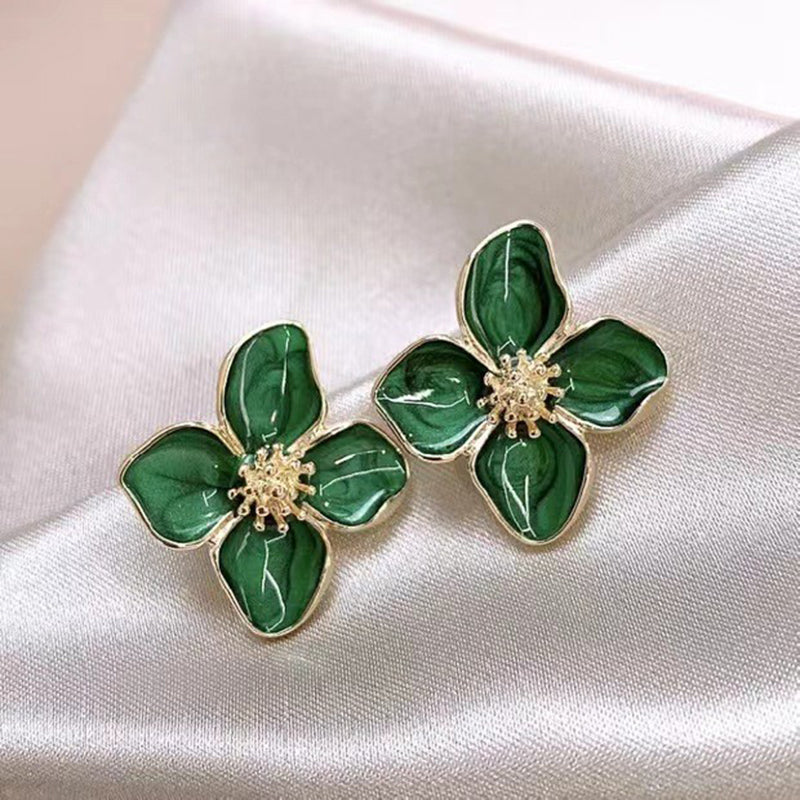 Hibiscus Dropped Glaze Flower Stud Earrings for Women Girl French Ins Vintage 2025 Fashion Korean Wedding Romantic Jewelry Gifts