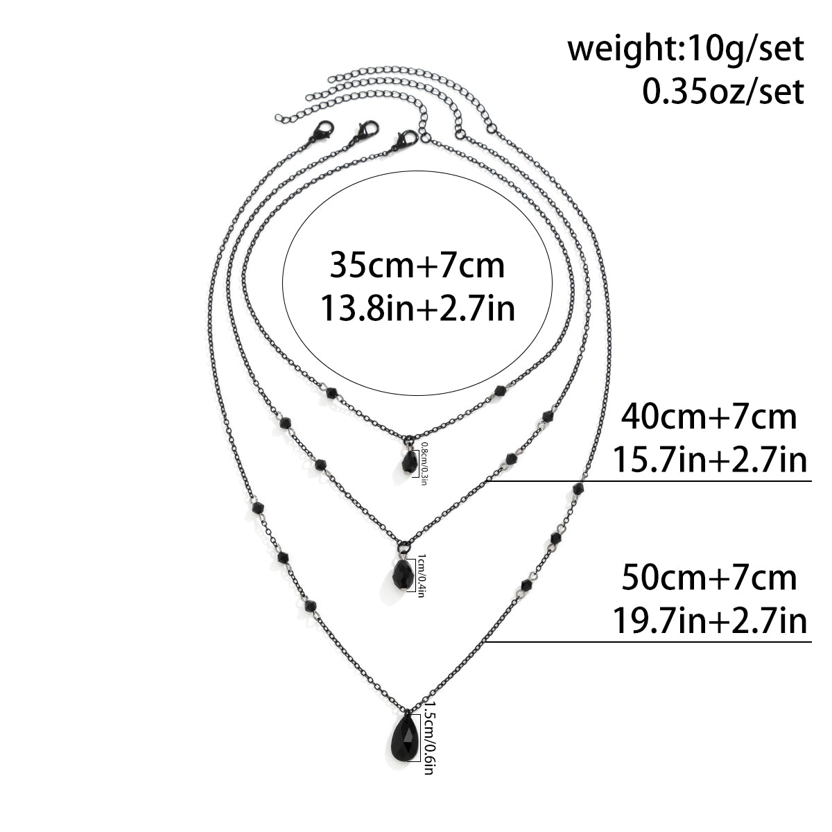 IngeSight.Z Gothic Multi layered Black Droplet Crystal Pendant Necklace Set for Women Vintage Black Metal Link Chain Choker Neck