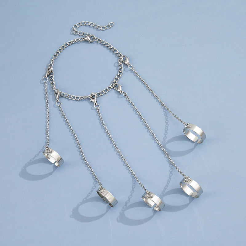 Geometric Silver Color Wrist Bracelet for Men Women Punk Ring Chain Charm Set Fashion Couple Jewelry Gifts Pulsera Mujer