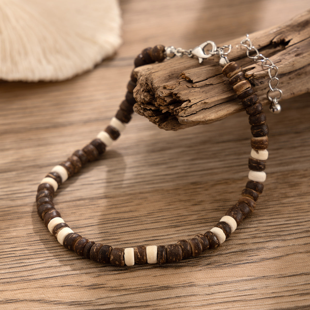 KunJoe Vintage Brown Wood Beads Anklets Chain for Men Ethnic Coconut Husk Foot Chain Summer Ankle Accessories Male Trend Jewelry