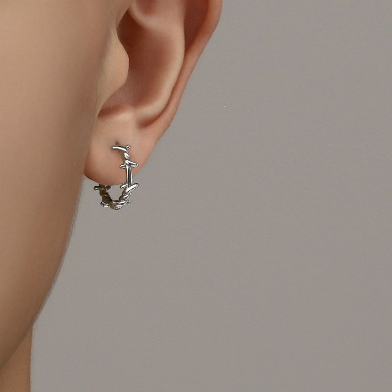 Punk Silver Color Thorns Hoops Earrings for Women Men Teens Ear Buckle New Fashion Trendy Party Jewelry Aesthetic Accessories