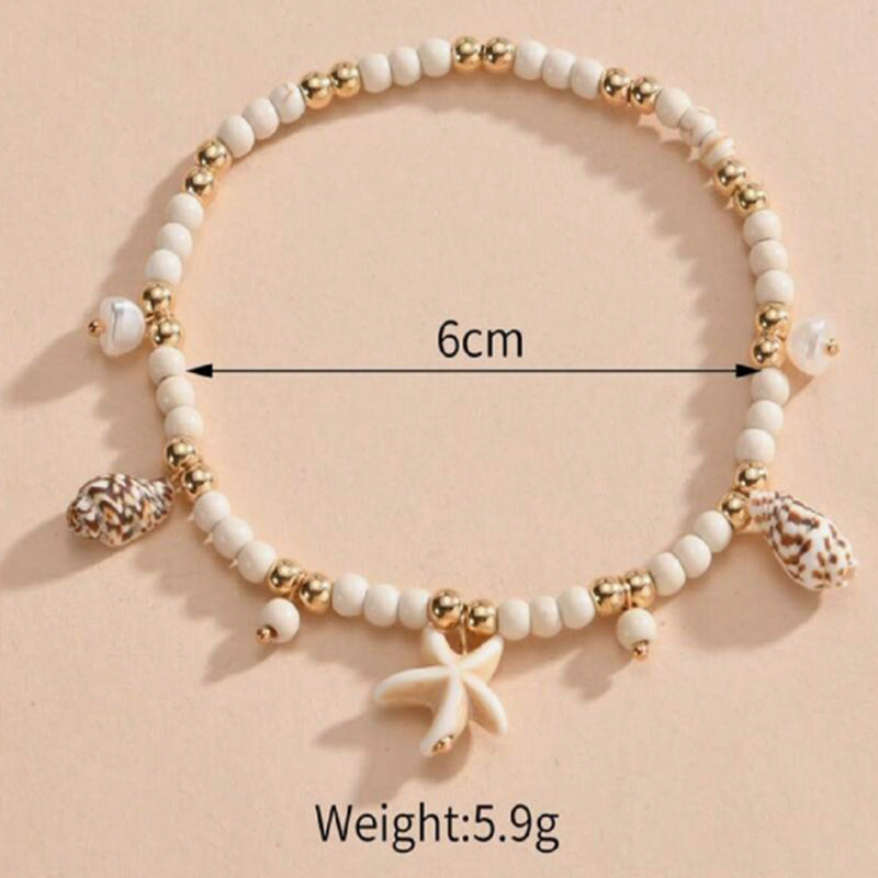 Sweet Conch And Starfish Beach Anklet For Women White Gold Color Beache Charm Anklet Summer Holiday Beach Daily Jewelry