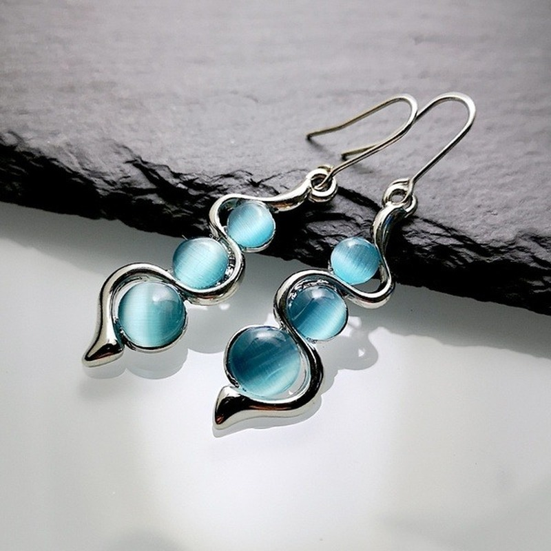 Silver Drop Earrings Natural Stone Dangle Jewelry for Women