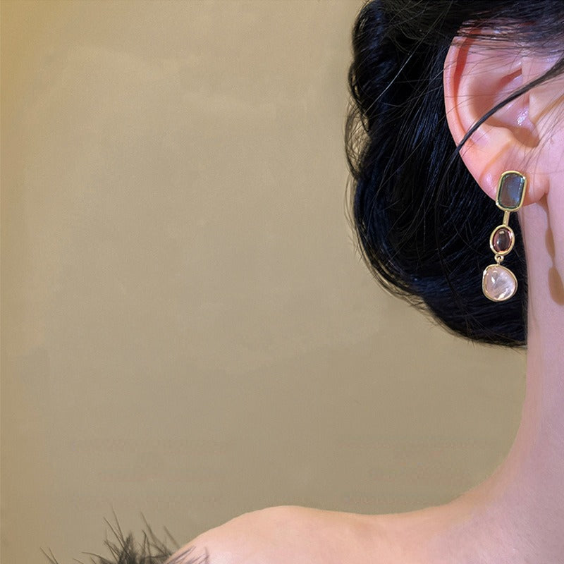 Asymmetric Colorful Resin Earrings for Women Retro Contrast Geometric Dangle Earrings Korean Jewelry High Quality Wholesale