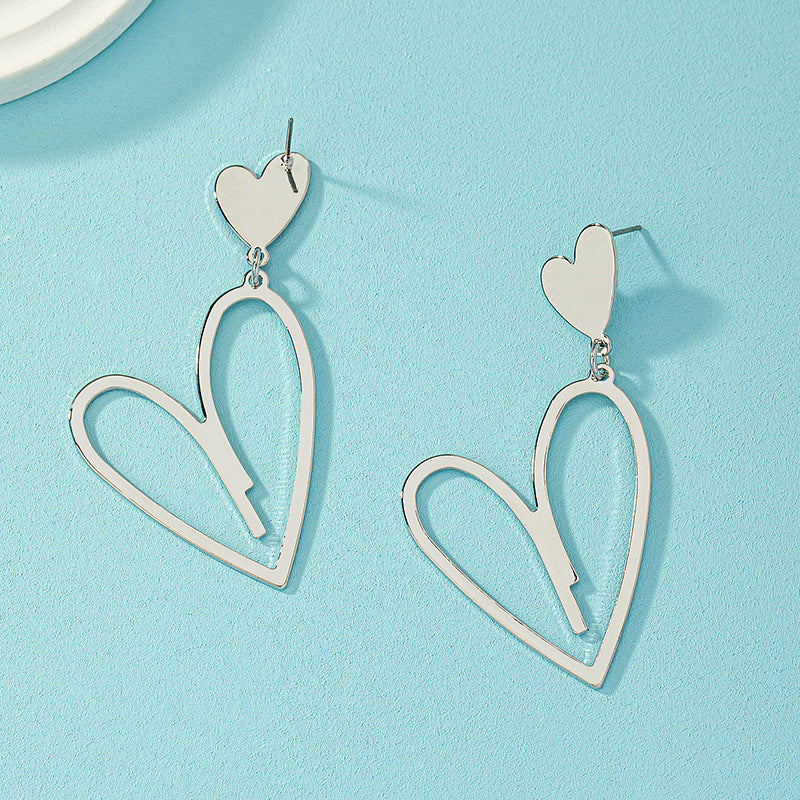 2025 New Trendy Heart Pendants Women's Hanging Earrings Double-layers Love Heart Dangle Earrings Lovely Bohemian Ear Jewelry