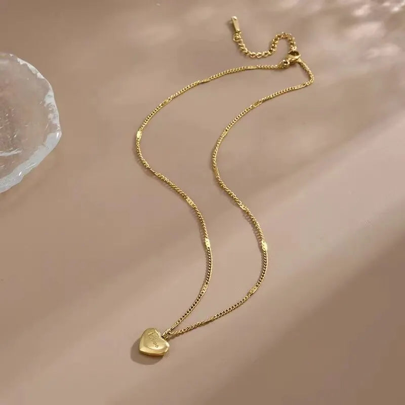 1pcs Gold-color Necklace Ms Simple Fashion Peach Heart Necklaces for women Engraved Love Collarbone Chain Holiday Jewelry Gifts