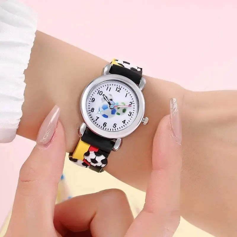 2025 New Fashion Color Cartoon Football Students Children Watch Quartz Watch Electronic Watch