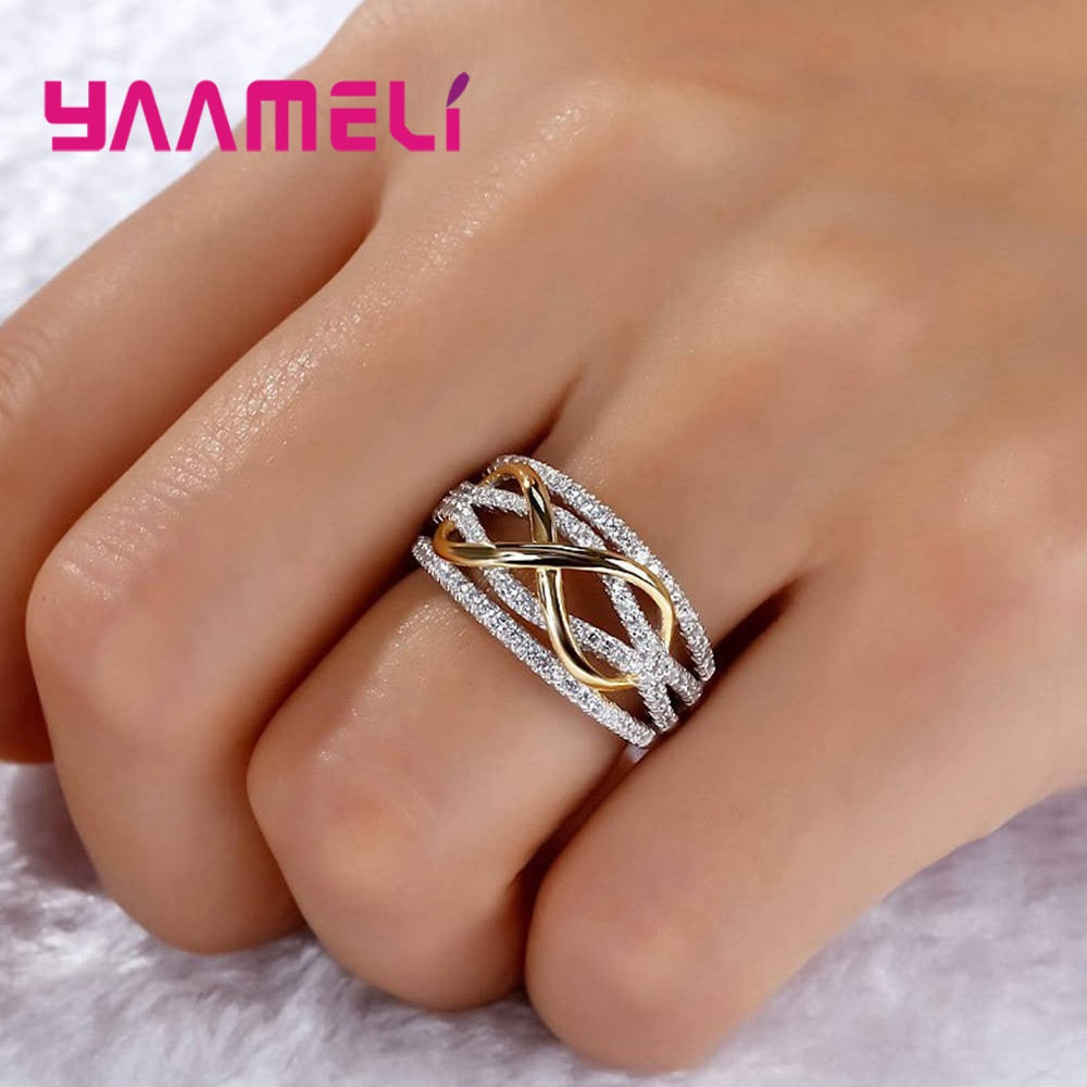 925 Sterling Silver Infinity Love Ring Shining Cubic Zircon Bowknot Letter 8 Eternity Promise Jewelry for Woman Girlfriend