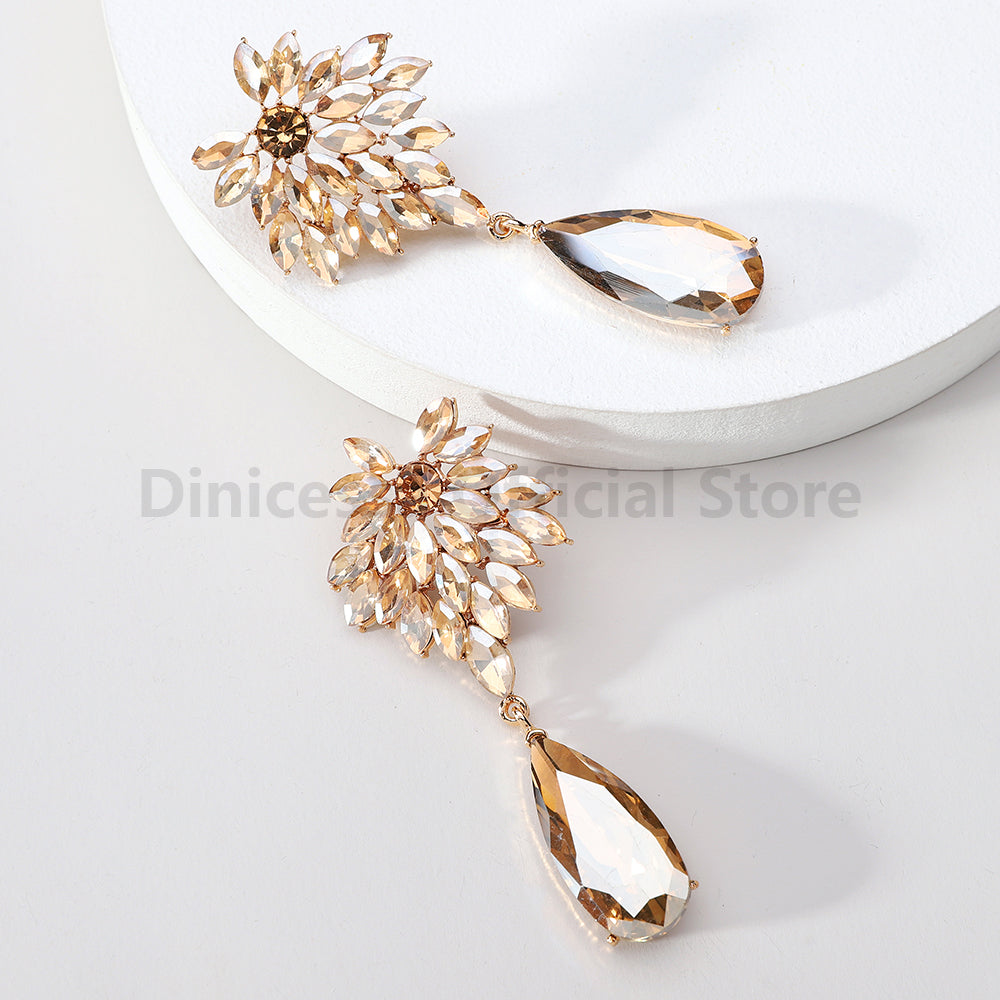 Elegant Leaf Teardrop Earrings Sparkly Crystal Dangle Jewelry for Women