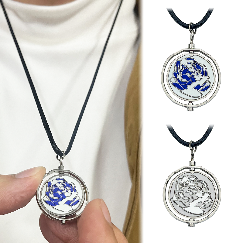 Anime League Of Legends Arcane Jinx Ekko Rotatable Blue Rose Pendant Necklace Lovers Friends Wearing Chain Necklace Jewerly