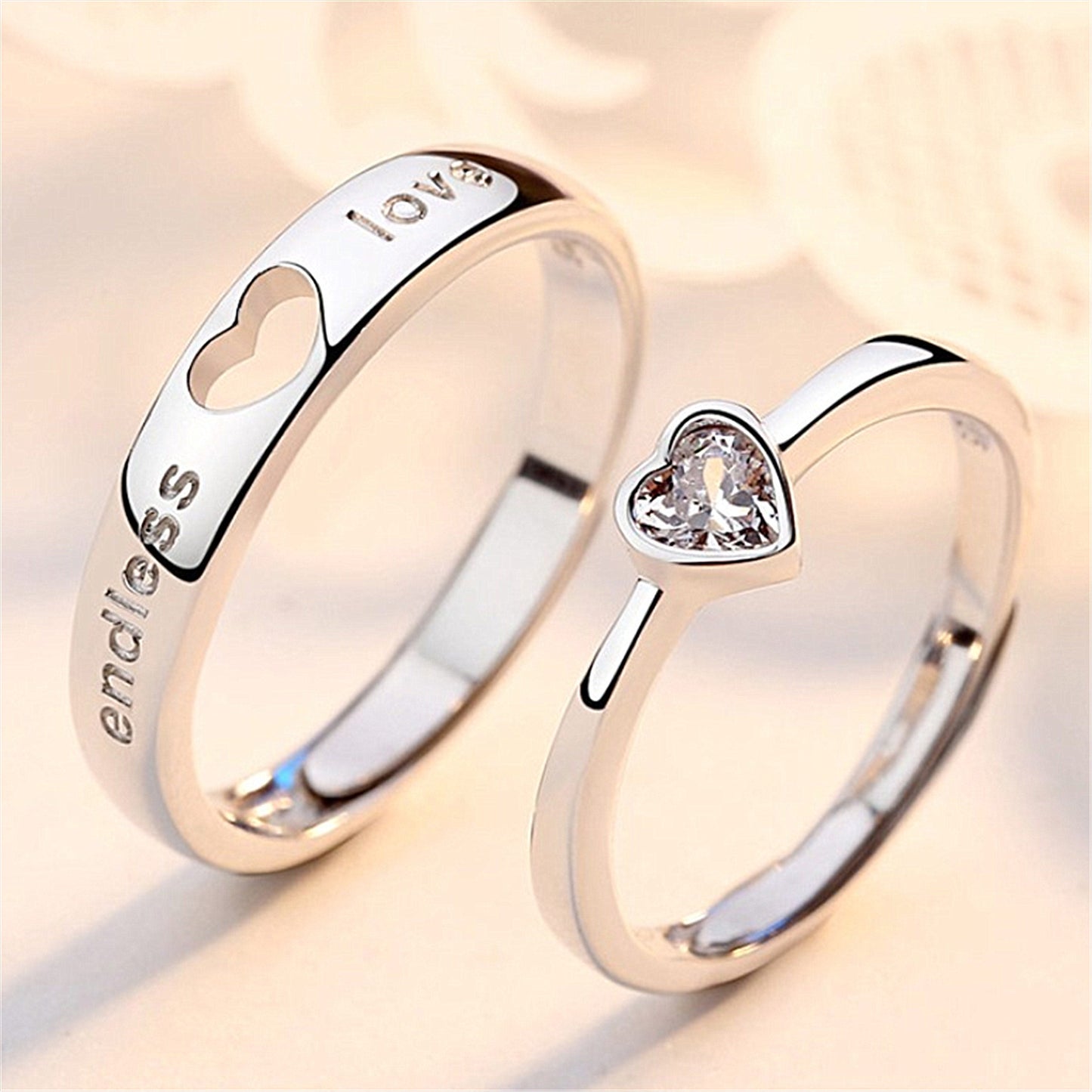 2-Pcs Zircon Heart Couple Rings Forever Love Wedding Jewelry for Men & Women
