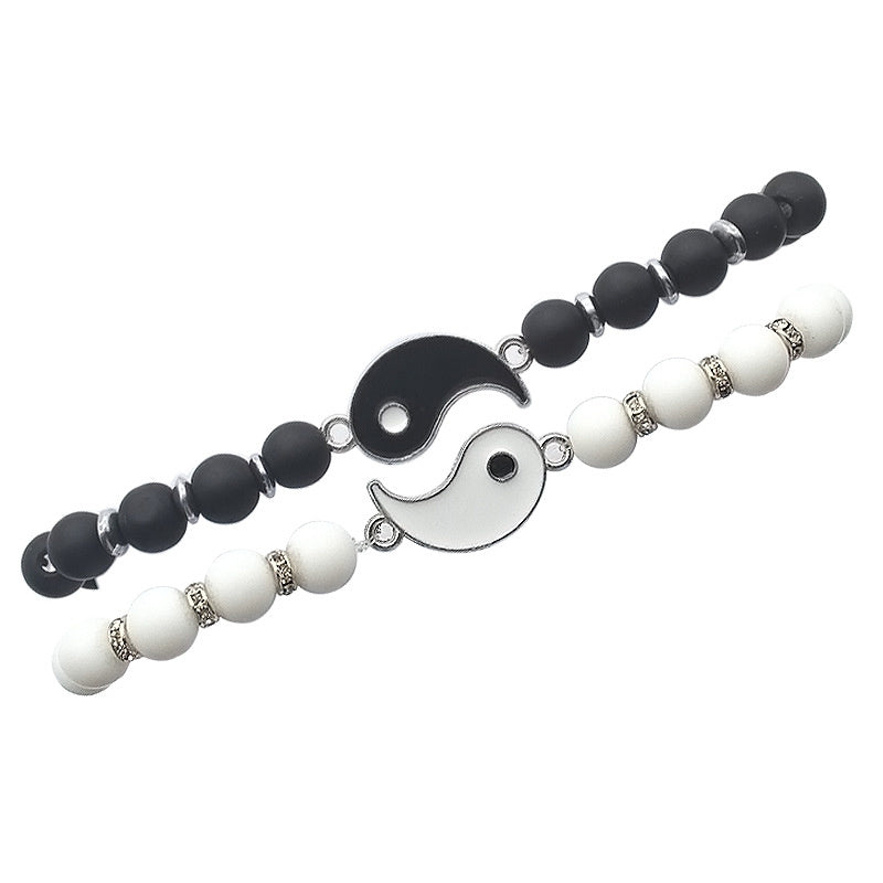 Yin Yang Tai Chi Natural Stone Bead Bracelet for Couples Friendship