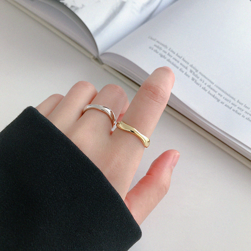 XIYANIKE Silver Color Irregular Wave Rings Trendy Simple Geometric Handmade Jewelry for Women Couple Size 17mm Adjustable