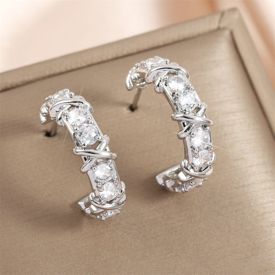 Hip Hop Round Hoop Earrings For Men Crystal Cubic Zirconia Fashion Versatile Male Jewelry Trend Circle Earring Gift