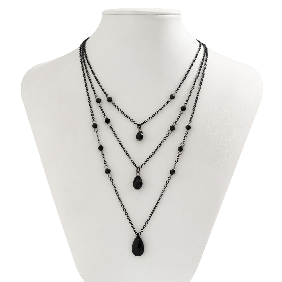 IngeSight.Z Gothic Multi layered Black Droplet Crystal Pendant Necklace Set for Women Vintage Black Metal Link Chain Choker Neck